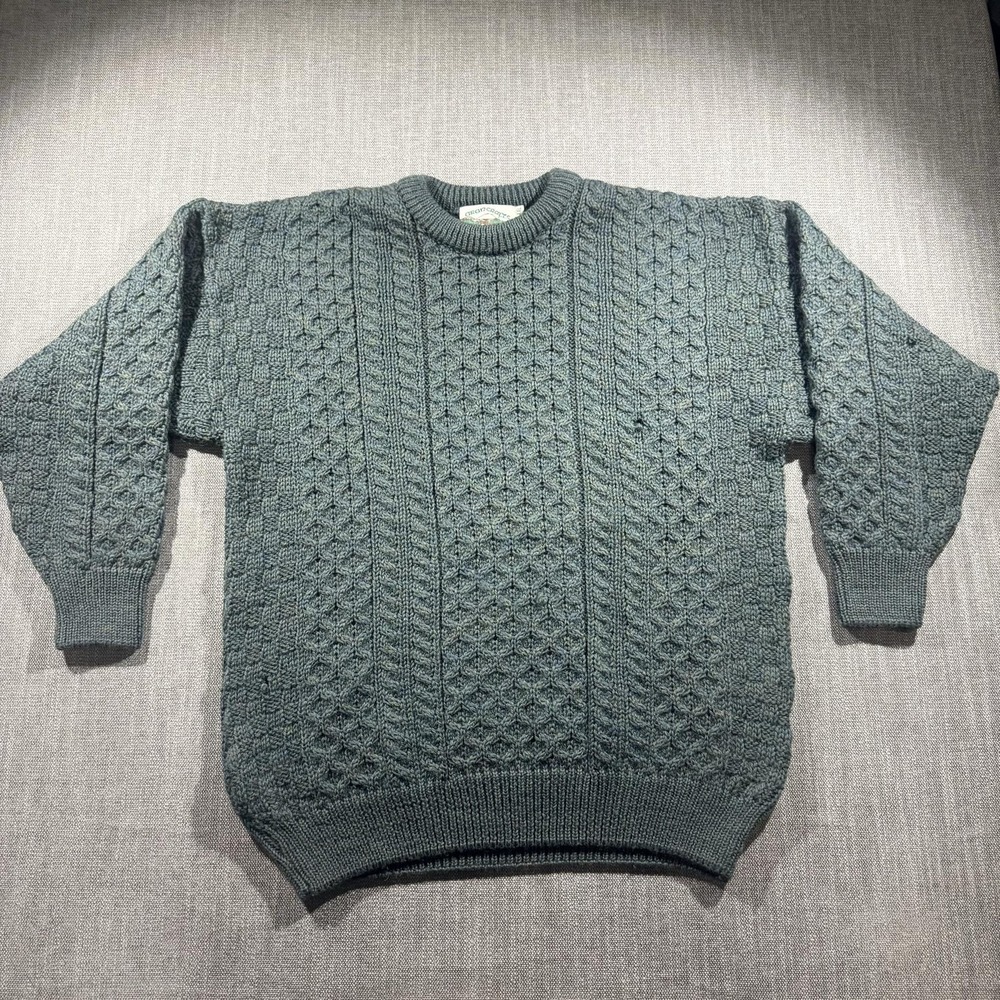 Aran Crafts Sweater Mens 2XL Green Wool Cable Knit Crewneck Pullover Ireland